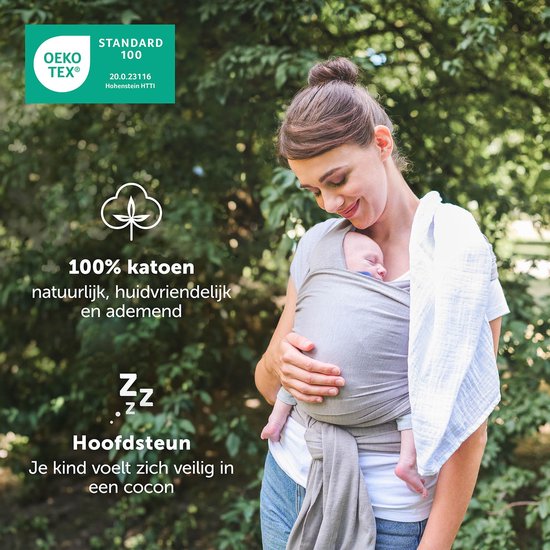 Laleni Draagdoek voor Pasgeborenen tot 15 kg in Katoen - Omslagdoek OEKO-TEX gecertificeerd - Newborn Babydraagzak 5,10m lang - Fysiologische Kinderdraagzak - Lichtgrijs van Merkloos — afbeelding 4