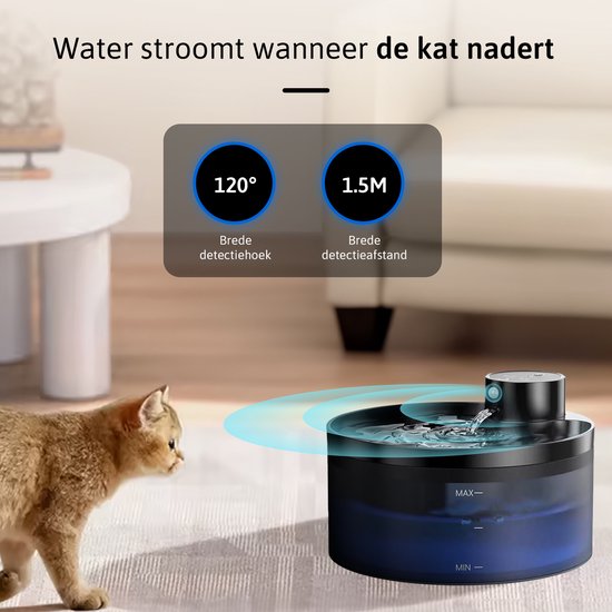 Draadloze kattenfontein met bewegingsmelder [water en batterij gescheiden] FEELNEEDY Batterij aangedreven drinkfontein voor katten met accu 4000mAh met 6 set filters - 3,5L ABS Wit