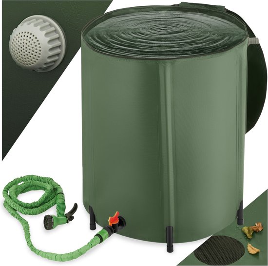 Foto: Tectake regenwatertank voor tuin en camping opvouwbare ton regenton met deksel en kraan watertank regenwateropvangbak waterton 200l groen