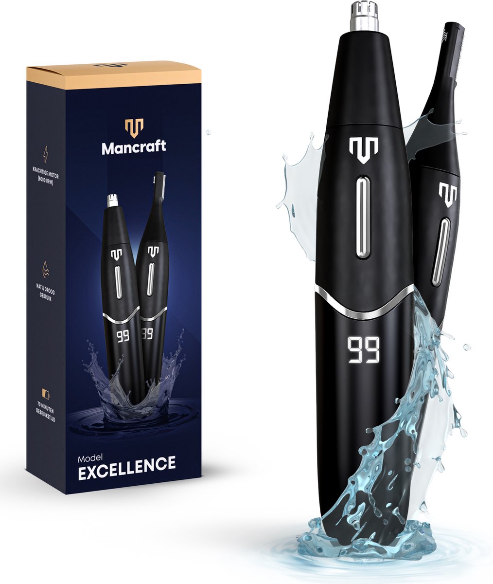 Mancraft Neustrimmer Excellence Neushaartrimmer mannen Met Wenkbrauwtrimmer Oortrimmer Waterdicht Oplaadbaar