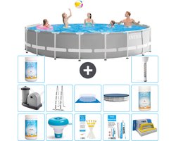 Intex Rond Prism Frame Zwembad - 548 x 122 cm - Grijs - Inclusief Pomp - Ladder - Grondzeil - Afdekzeil Chloor - Chloordrijver - Testrips - Reparatiesetje - Scrubborstel - PH-waarde - PH-waarde - Thermometer