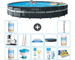 Intex Rond Ultra XTR Frame Zwembad - 732 x 132 cm - Inclusief Pomp - Ladder - Grondzeil - Afdekzeil Chloor - Chloordrijver - Testrips - Reparatiesetje - Scrubborstel - PH-waarde - PH-waarde - Thermometer