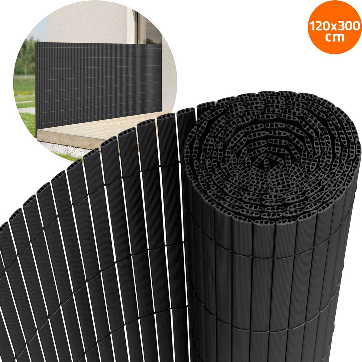 Privacyscherm mat 120x300 cm privacy hek windscherm balkonscherm PVC antraciet UV-bestendig