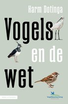 Boekomslag "Vogels en de wet" met een lepelaar, Kievit en huismus.
