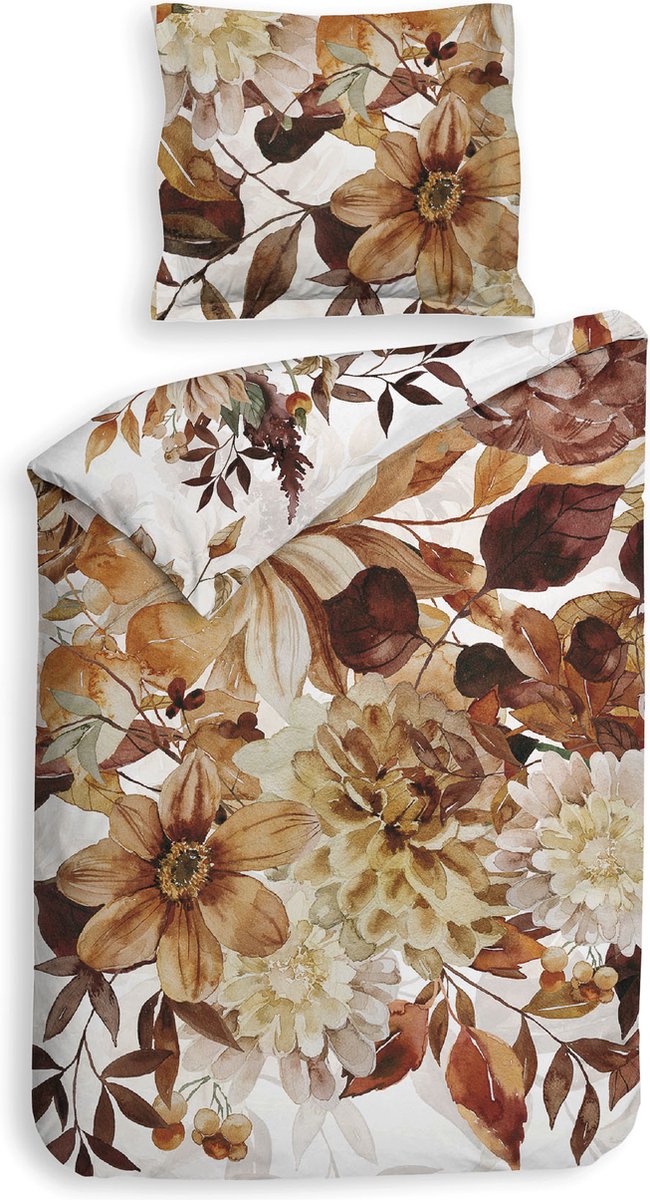 Heckettlane Dekbedovertrek Selina - Bedlinnen met Bloemen print - 140x220 - Wit - Dekbedhoes van 100% Katoen-Satijn