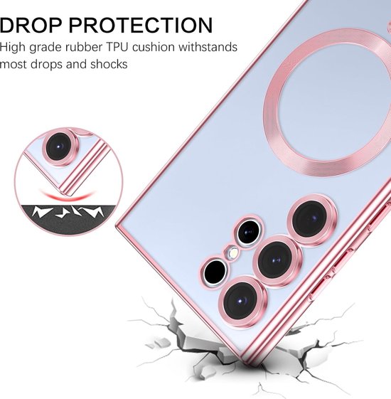 Coque adaptée Samsung Galaxy S24 Ultra coque Magnétique Avec Protecteur d'objectif Transparent / Or Rose - Coque Aimantée MagSafe Compatible Case cover Samsung S24 Ultra