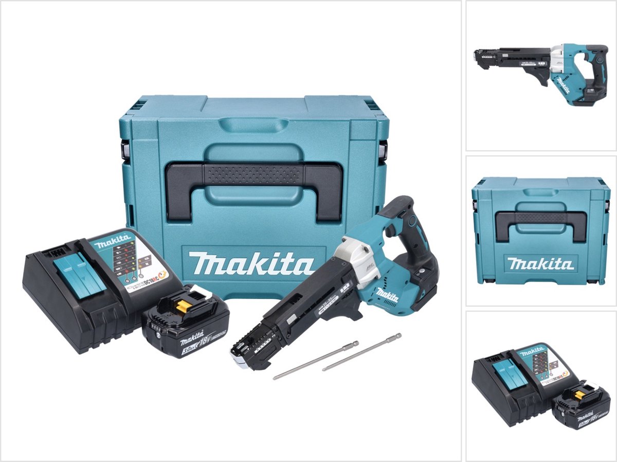 Makita DFR 551 RF1J accu-magazijnschroevendraaier 18 V 25 - 55 mm borstelloos + 1x accu 3,0 Ah + oplader + Makpac