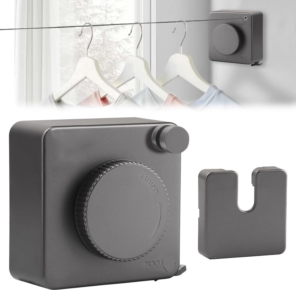 Goedkoopste Retractable Clothesline Double Line Invisible Extendable Stainless Steel Adjustable 4.8 m (Grey