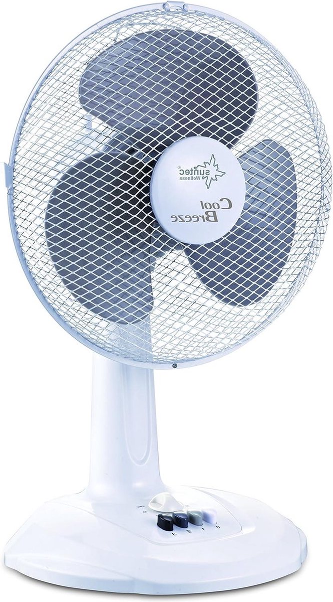 CoolBreeze 3000 TV Table Fan - Silent 30 cm 40 Watt Table Fan with 3 Levels Portable Wind Machine - White Fan for Desk Bedroom Office Home - Quiet Operation