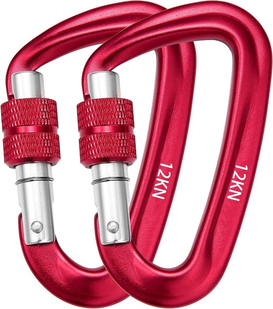 Mousquetons à Vis Ultra Résistants - Lot De 2, Aluminium, Charge 1200 Kg, Pour Hamac, Camping, Sac à Dos