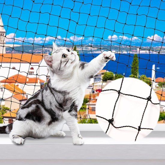 Kattenbeschermingsnet Voor Balkon – 4x10 M, Maaswijdte 2,5x2,5 Cm, UV- En Scheurbestendig, Montageset Inbegrepen