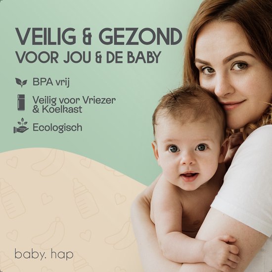 Baby.hap - Herbruikbare Moedermelk Bewaarzakjes - 10 stuks - Fruit & Groente Bewaarzakje met Sluitingsdop & 2x bijhorende Siliconen Lepels - 200 ml - (BPA Vrij) van Baby.hap — afbeelding 3