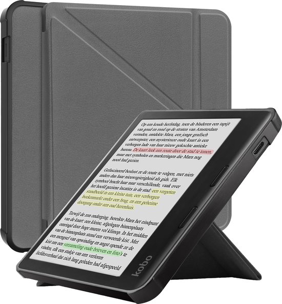 Étui adapté pour Kobo Libra Color Case Étui de protection de Luxe à trois volets - Étui adapté pour Kobo Libra Color Case Book Cover - Grijs