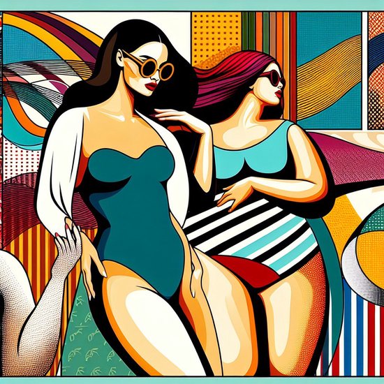 Pop art dikke dames schilderij | Kleurrijke en levendige interpretatie van vrouwelijke rondingen in pop art | Kunst - 30x30 centimeter op Canvas | Foto op Canvas