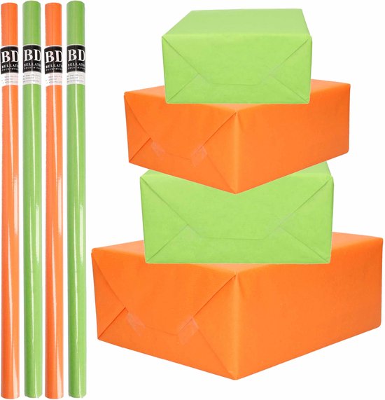 8x Rollen kraft inpakpapier pakket oranje/groen St.Patricksday/Ierland 200 x 70 cm/cadeaupapier/verzendpapier/kaftpapier