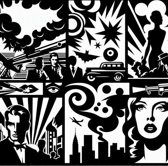 Pop art zwart wit schilderij | Monochroom meesterwerk van moderne pop art in zwart-wit finesse | Kunst - 30x30 centimeter op Canvas | Foto op Canvas