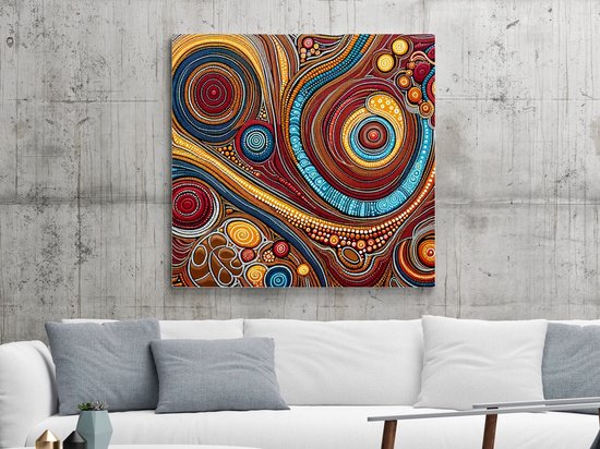 Doodle aboriginal schilderij | Inheemse creativiteit: Spontane kunst van Aboriginal invloeden en elementen | Kunst - 60x60 centimeter op Dibond | Foto op Dibond