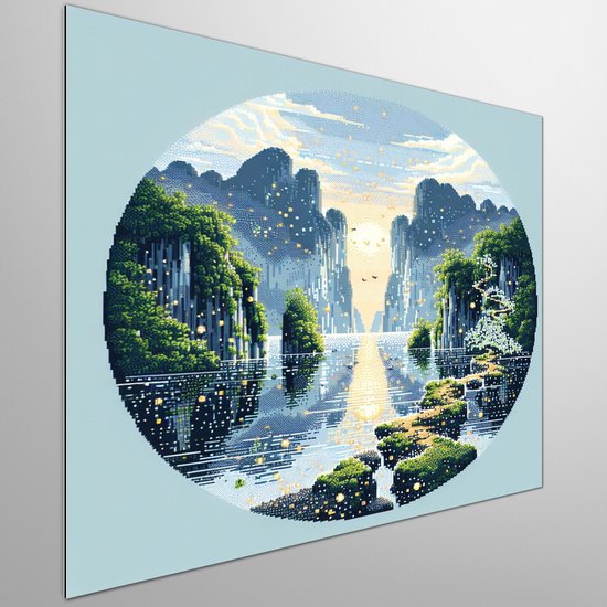 Pixel art mos schilderij | Mossy pixels intertwine in a mesmerizing symphony of nature's art | Kunst - 60x60 centimeter op Dibond | Foto op Dibond
