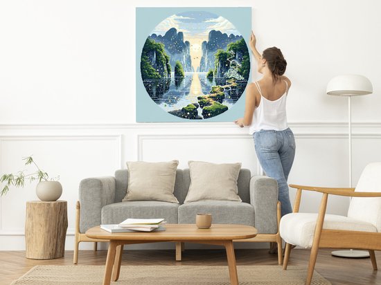 Pixel art mos schilderij | Mossy pixels intertwine in a mesmerizing symphony of nature's art | Kunst - 60x60 centimeter op Dibond | Foto op Dibond