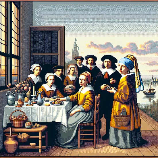 Pixel art vermeer schilderij | Vermeers virtuoze verfijning vertaald naar pixel perfecte meesterwerk | Kunst - 30x30 centimeter op Canvas | Foto op Canvas