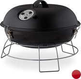 kogelbarbecue draagbaar, met deksel, fijne bbq, picknickbarbecue groot oppervlak, houtskolen, Ø36cm, zwart