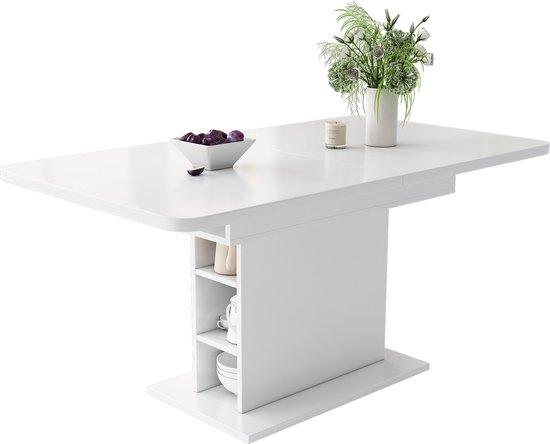Merax Uitschuifbare Eettafel met Opbergruimte - Moderne Multifunctionele Tafel - Keukentafel - Wit