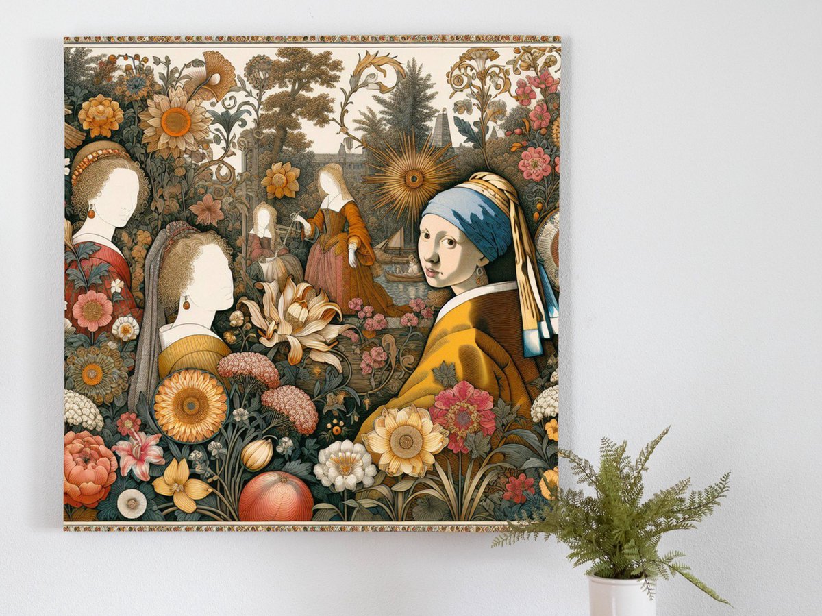 Line art vermeer schilderij | Lijnen en verf harmoniëren in het meesterwerk van Vermeer | 