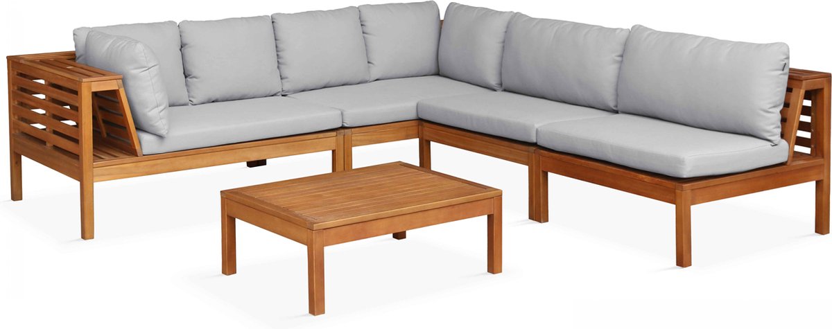 Oviala - Tuinset met 5 zitplaatsen van hout en een taupekleurige tafel Maupiti