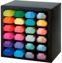 Zwart bureau-organizer met 24 Faber-Castell Textliners in neon-, pastel- en metallic kleuren.