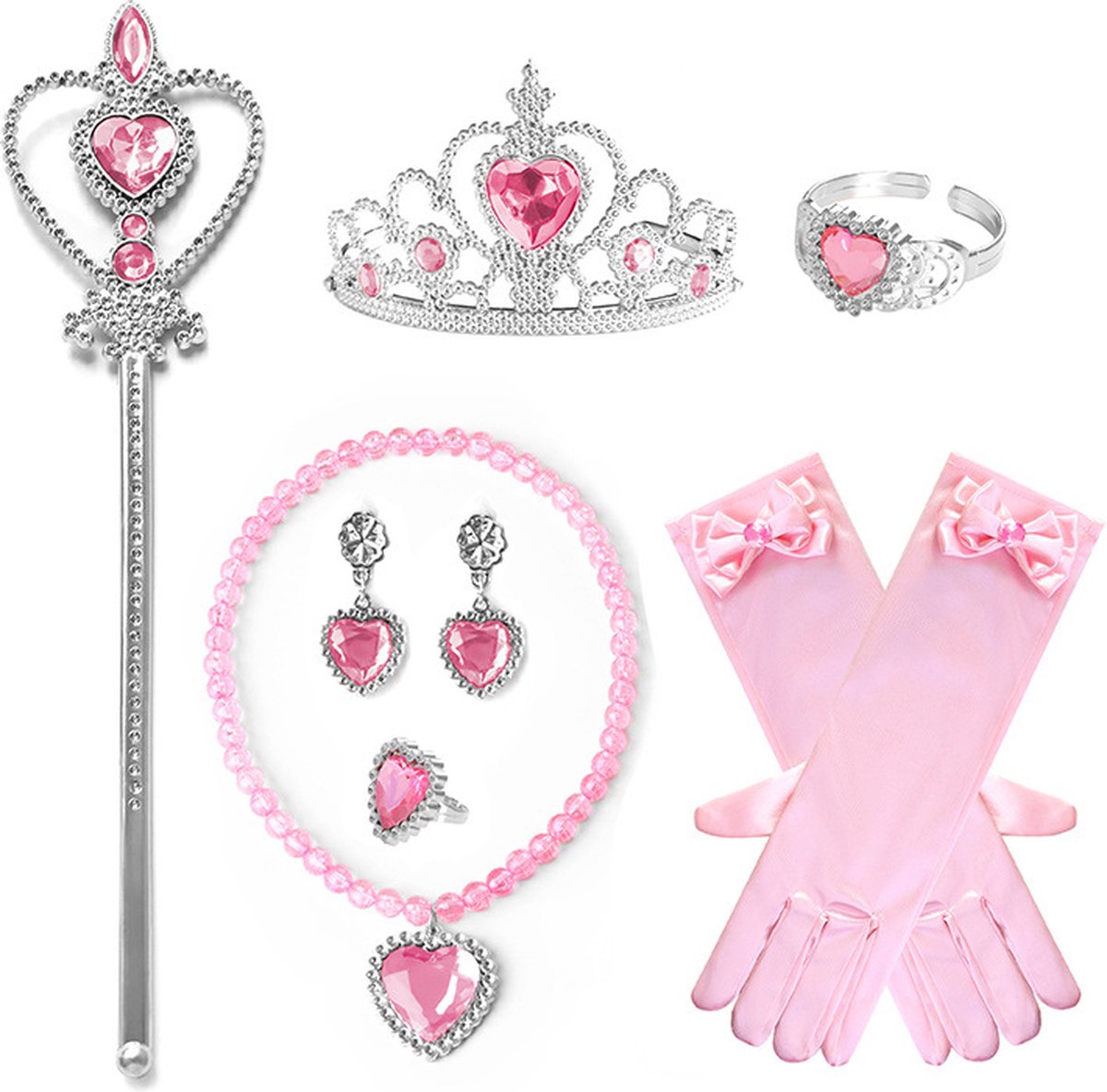 Joya Kids® Verkleedcape met Accessoires Roze | Prinsessencape | Cape Set | Unicorn | Meisje Verkleedset | Carnvalskleding Meisjes | Met Kroon, Staf, Handschoenen en Sieradenset — afbeelding 7