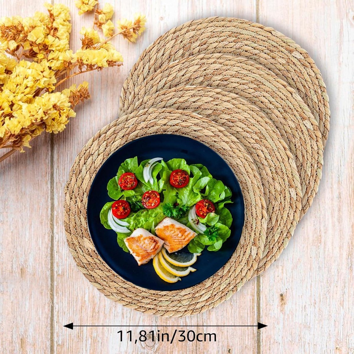 Set van 4 ronde placemats 30 cm - afwasbaar - voor keuken en decoratie - gevlochten Round Woven Placemats