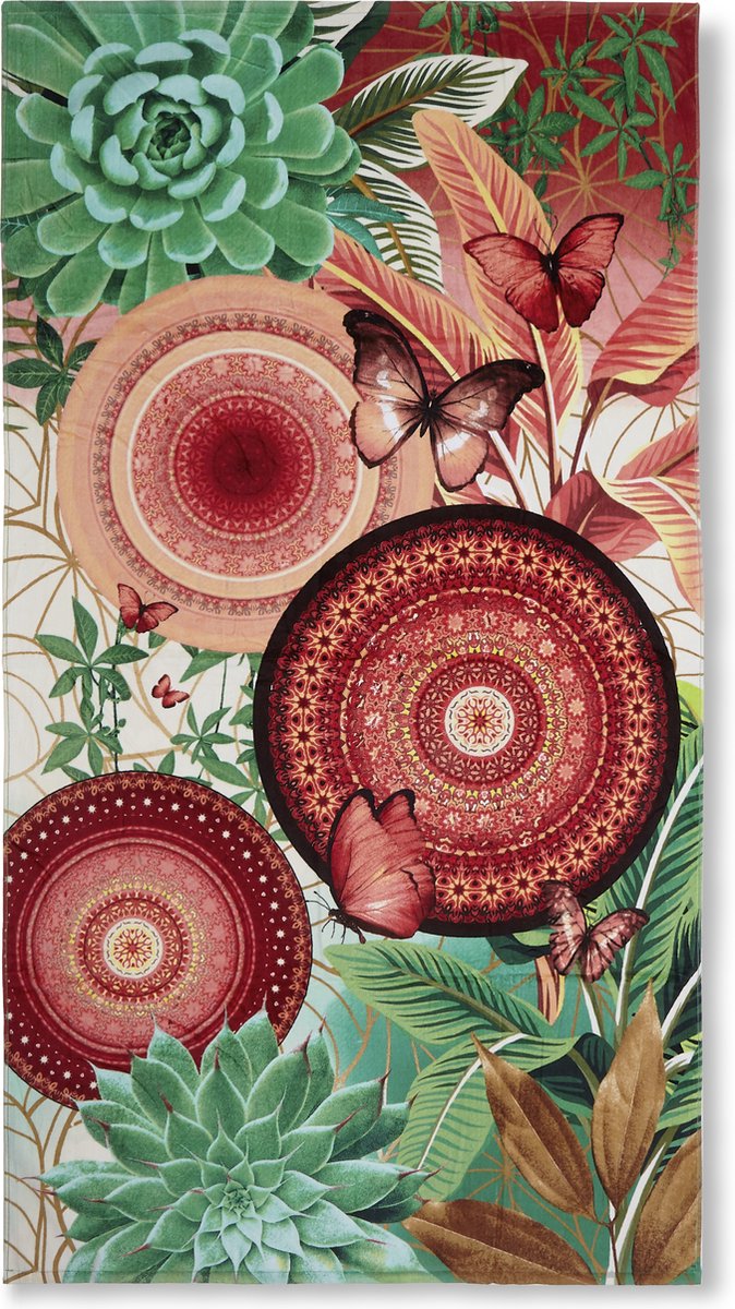 HIP Strandlaken "mandala's, bladeren en vlinders" - Multi - (100x180 cm) - Katoen velour