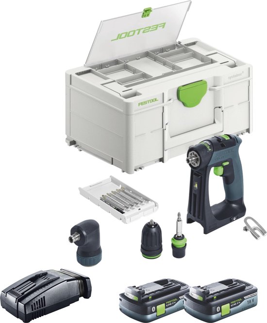 Festool CXS Basic accuschroefboormachine 18 V 40 Nm borstelloos + 2x accu 4.0 Ah + snellader + systainer