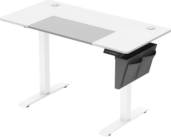 OffiGo Elektrisch bureau met laden, 120cm In hoogte verstelbaar bureau met monitorstandaard, Staand bureau met stopcontacten en lichtstrip, In hoogte verstelbaar bureau Office desk, Wit OffiGo Elektrisch bureau met laden, 120cm In hoogte verstelbaar bureau met monitorstandaard, Staand bureau met stopcontacten en lichtstrip, In hoogte verstelbaar bureau Office desk, Wit