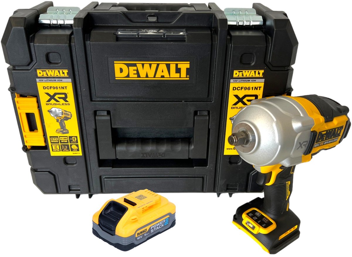 DeWalt DCF 961 NT accu-slagmoersleutel 18 V 1632 Nm 1/2" borstelloos + 1x Powerstack-accu 5.0 Ah + TSTAK - zonder oplader