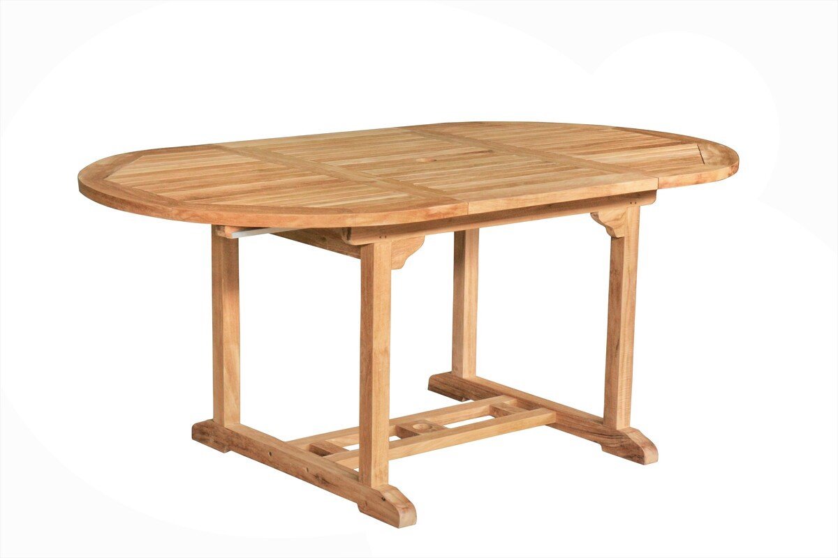 Teakea - Teak Tuintafel Uitschuifbaar Ovaal 120–180x100x75 cm - Met Parasolgat - Massief Teakhout