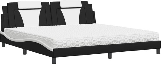 vidaXL - Bed - met - matras - kunstleer - zwart - en - wit - 200x200 - cm