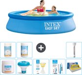Intex Rond Opblaasbaar Easy Set Zwembad - 244 x 61 cm - Blauw - Inclusief Chloor - Chloordrijver - Testrips - Reparatiesetje - Scrubborstel - PH-waarde - PH-waarde - Thermometer