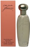 Estée Lauder Pleasures Eau de Parfum spray 50 ml, in een perzikkleurige doos met horizontale strepen.