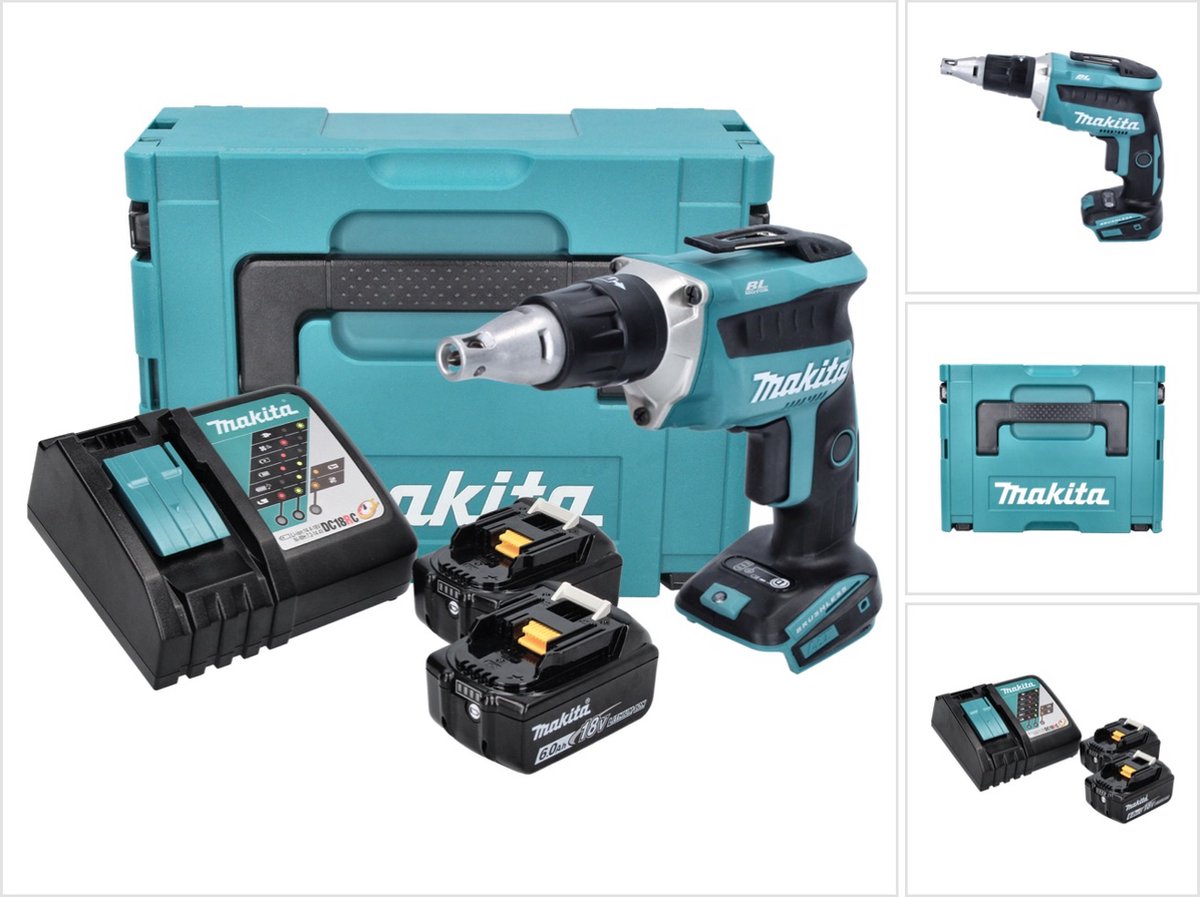 Makita DFS 452 RGJ accu-schroefmachine 18 V borstelloos + 2x accu 6,0 Ah + oplader + Makpac