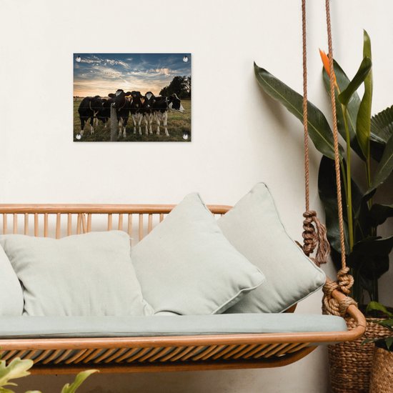 Affiche de jardin - Vache - Animaux - Ciel - Coucher de soleil - Toile jardin - Tableau jardin extérieur - 40x30 cm - Décoration murale - Décoration murale