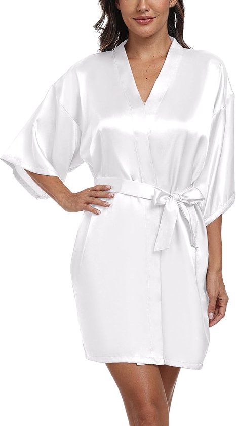 Bán Sỉ Cô Gái Kimono Satin Ngắn Áo Choàng Tắm Cho Cô Dâu Wedding Dress Phụ Nữ Sa