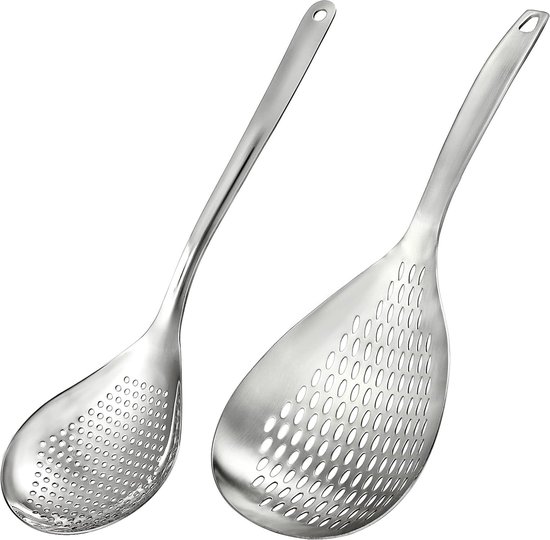 Vierkante Fijnmazige Skimmer, Roestvrijstalen Zeef Skimmer Pollepel, Oliezeef voor Friteuse, Metalen Zeefspatel met Lange Steel, Gaaszeef Pastazeeflepel voor Keuken(Fijn gaas