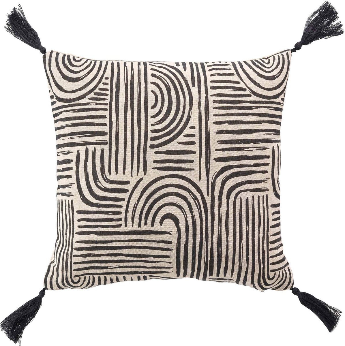 Decoratief kussen PANDORE, met franjes, geometrisch patroon, 45 x 45 cm