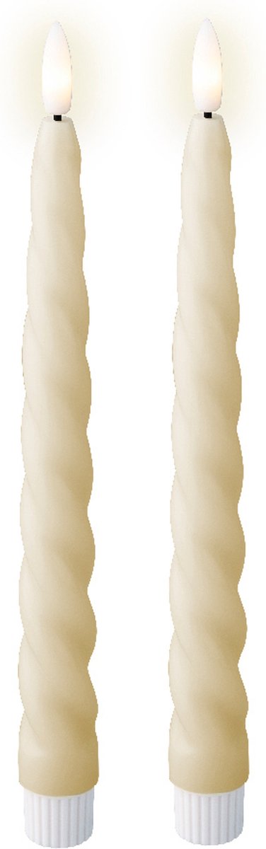 Lumineo LED dinerkaars - Swirl - Crème Wit - 2 stuks - Flikkerende vlam - LED kaars met timer - Wax kaars - Op batterij - 24 cm - Veilig & Duurzaam Creme