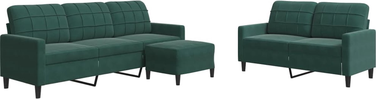vidaXL - 3-delige - Loungeset - met - kussens - fluweel - donkergroen
