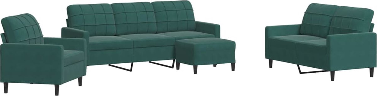 vidaXL - 4-delige - Loungeset - met - kussens - fluweel - donkergroen