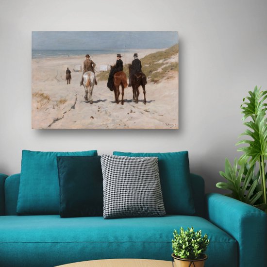Promenade matinale le long de la plage - Portrait d'Anton Mauve - Portrait de Paarden - Décoration murale Animaux - Tableaux ruraux - Toile avec cadre - Toile d'art avec cadre 100x75 cm