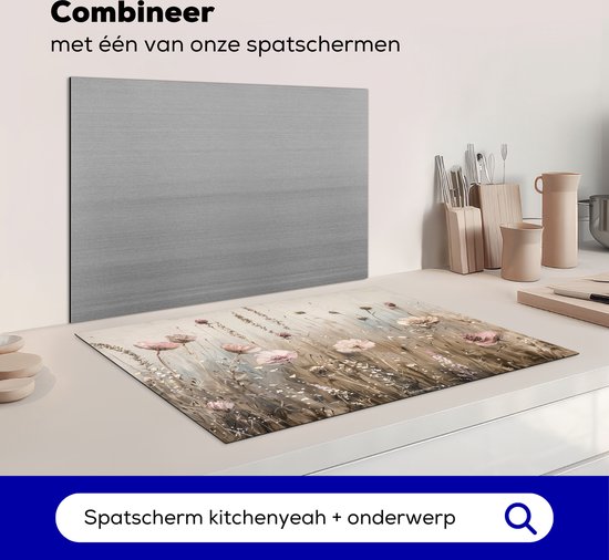 KitchenYeah® Protection plaque induction 77x51 cm - Fleurs - Beige - Fleurs sèches - Protege plaque de cuisson - Couvre plaque induction - Protecteur d'induction - Cuisine