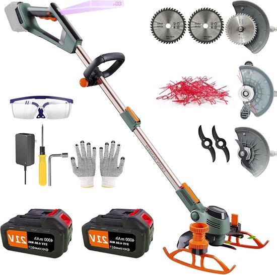 MASKO Cordless Grass Trimmer with 20 V Li-Battery, 2.0 Ah Battery and Charger, Brush Cutter 26 cm Cutting Circle, 180° Trimming Angle, Telescopic